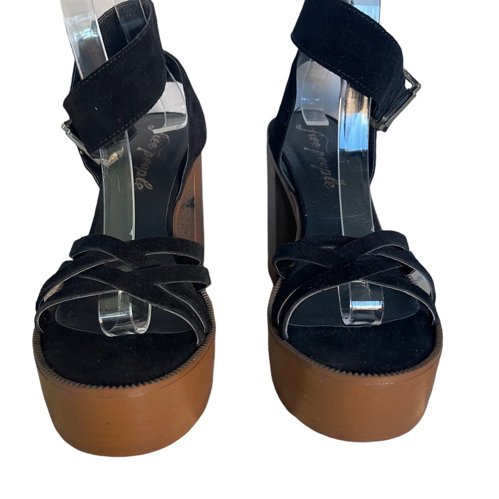 Free People Laney Suede Platform Block Heel Sandals Neutral Tone Size 39 US 8.5 - Picture 10 of 10